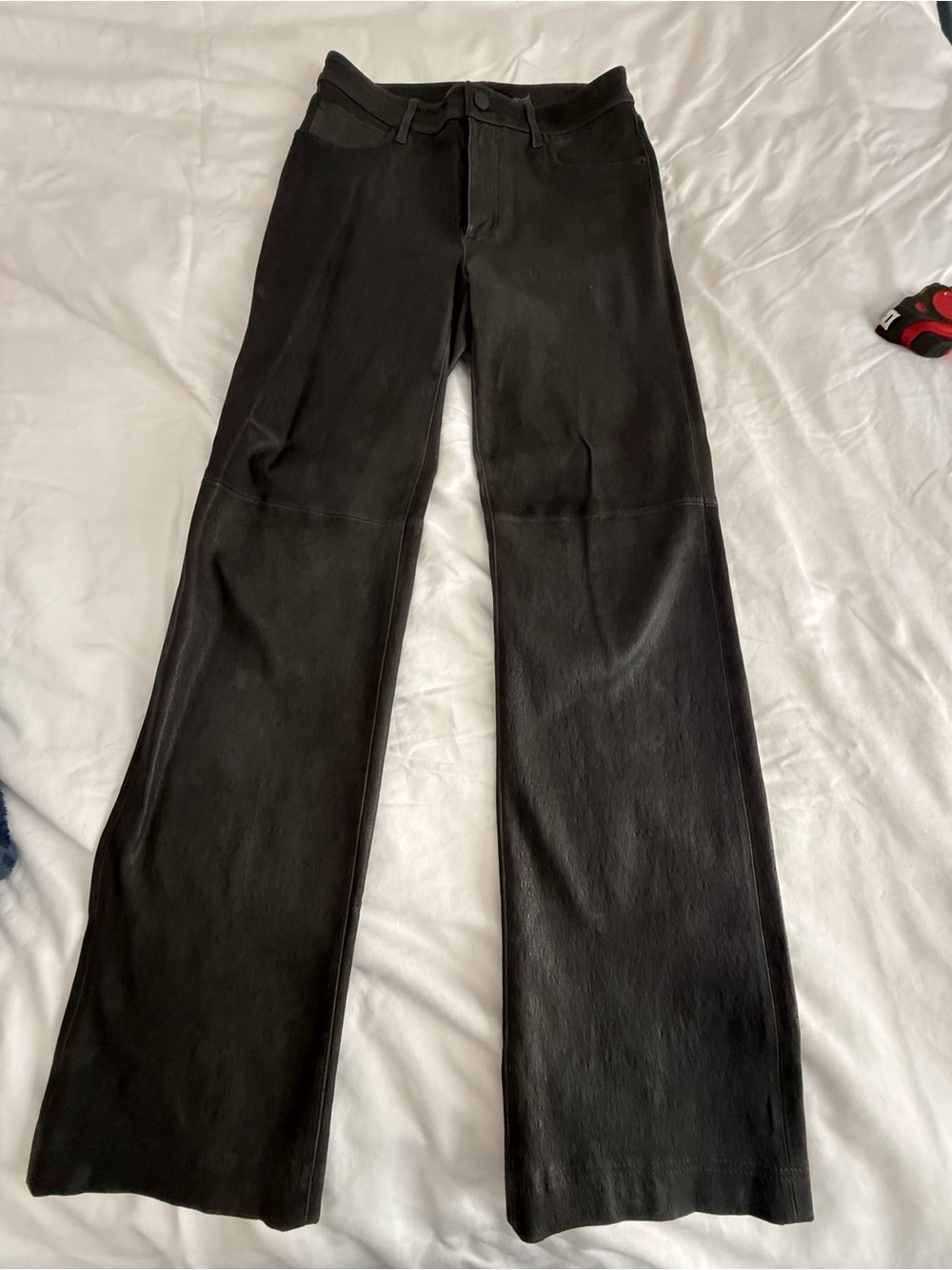 Alice + Olivia Grey Lambskin Leather Straight Leg Pants